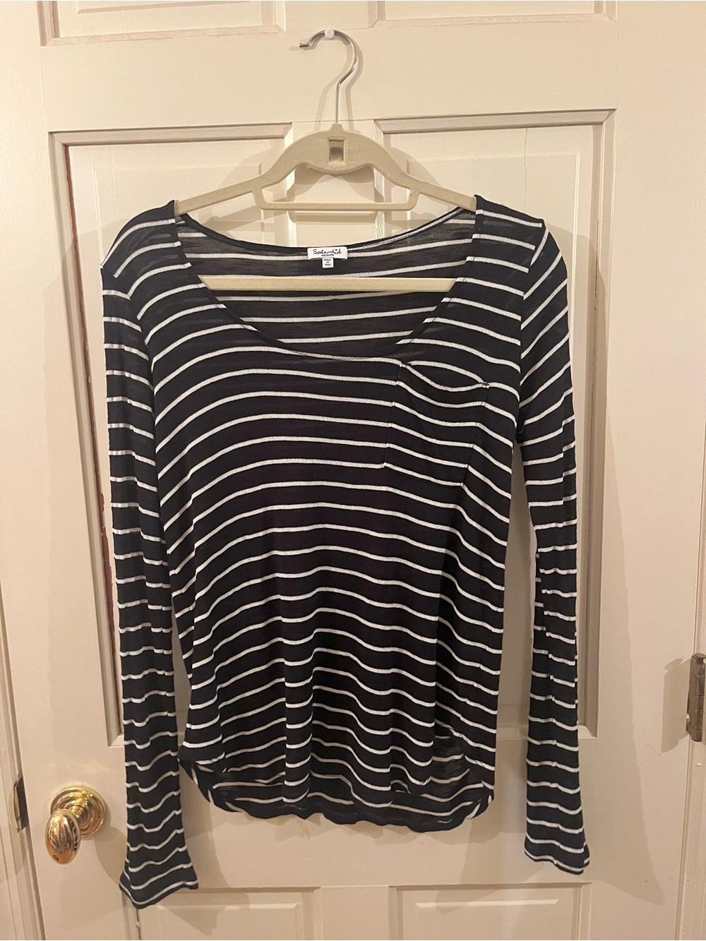 Women's Splendid Black and White Striped Long Sleeve Top Size Medium